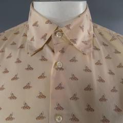 PRADA Size L Beige Turtle Race Jockey Print Long Sleeve Shirt