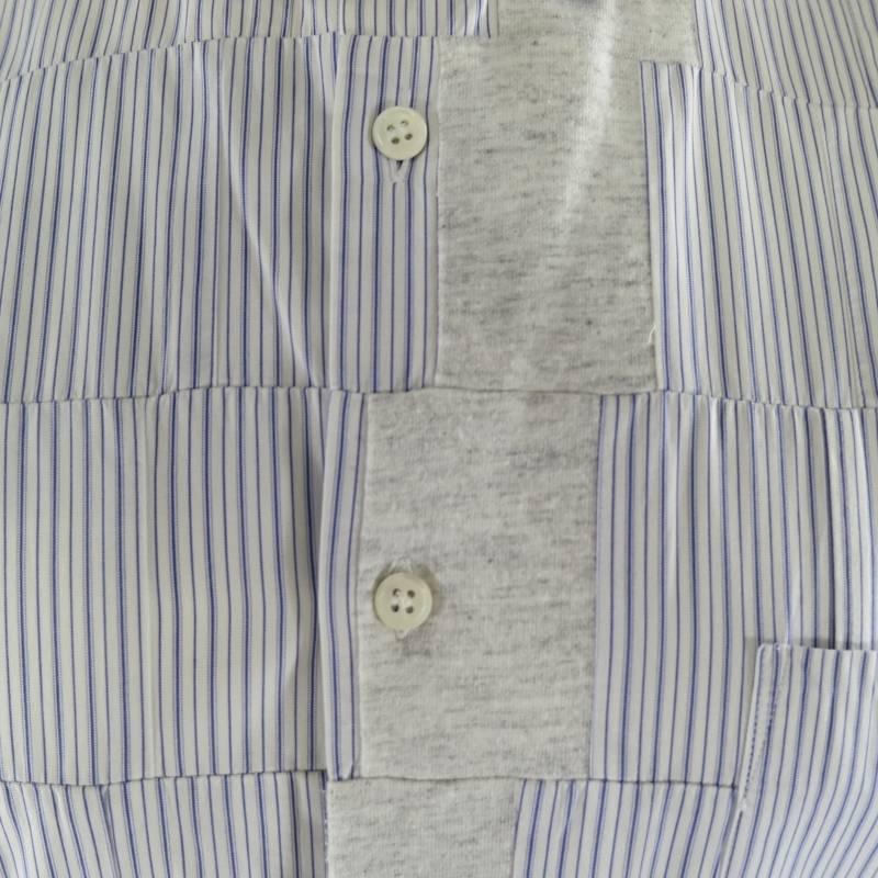 Gray COMME des GARCONS Men's Size XL Navy & White Patchwork Cotton Long Sleeve Shirt