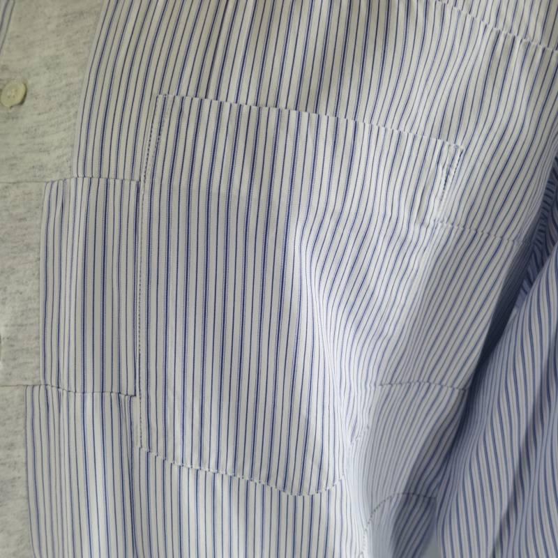 COMME des GARCONS Men's Size XL Navy & White Patchwork Cotton Long Sleeve Shirt In Excellent Condition In San Francisco, CA