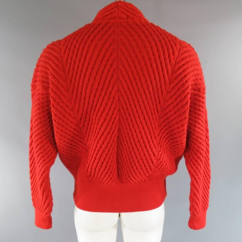 Vintage ISSEY MIYAKE M Red Textured Cable Knit Wool Batwing Cardigan 4