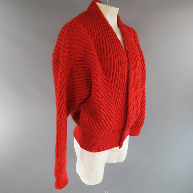 Women's or Men's Vintage ISSEY MIYAKE M Red Textured Cable Knit Wool Batwing Cardigan
