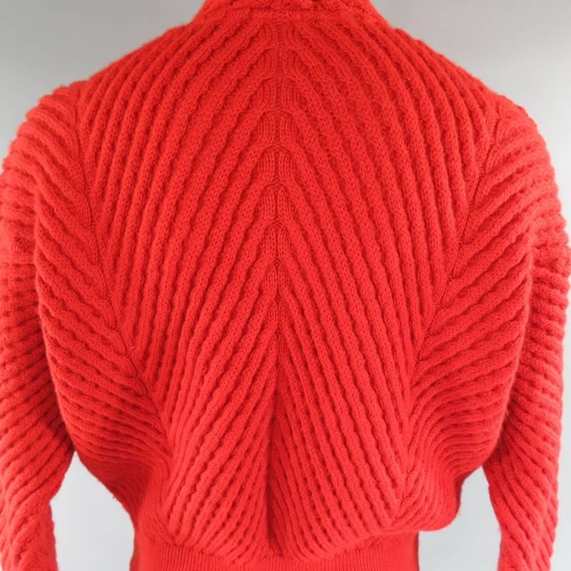 Vintage ISSEY MIYAKE M Red Textured Cable Knit Wool Batwing Cardigan 3