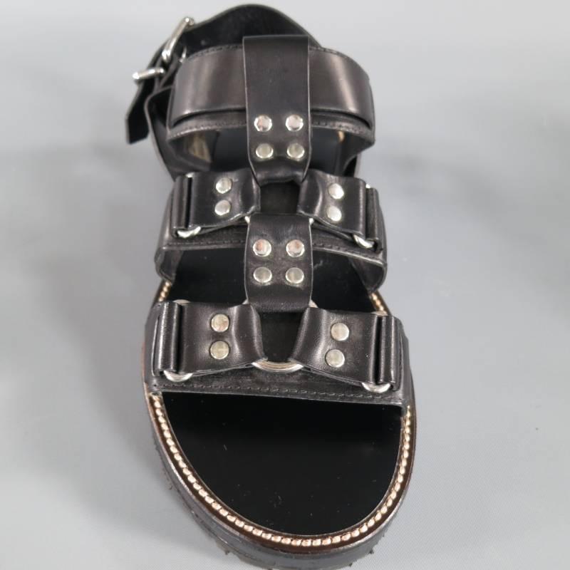 DSQUARED2 Size 8 Black Leather Fetish Harness Gladiator Sandals In New Condition In San Francisco, CA