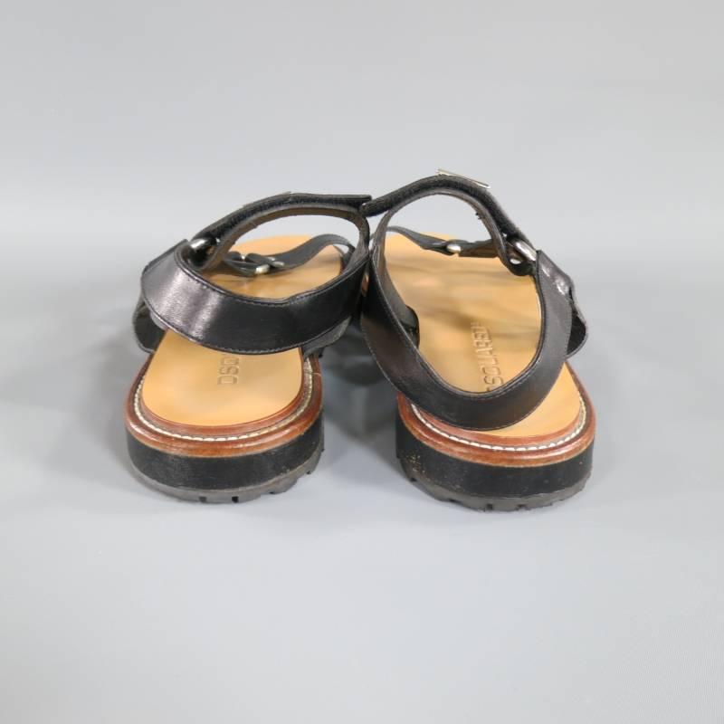 DSQUARED2 Size 10 Black Leather Fetish Harness Velcro Sandals 1