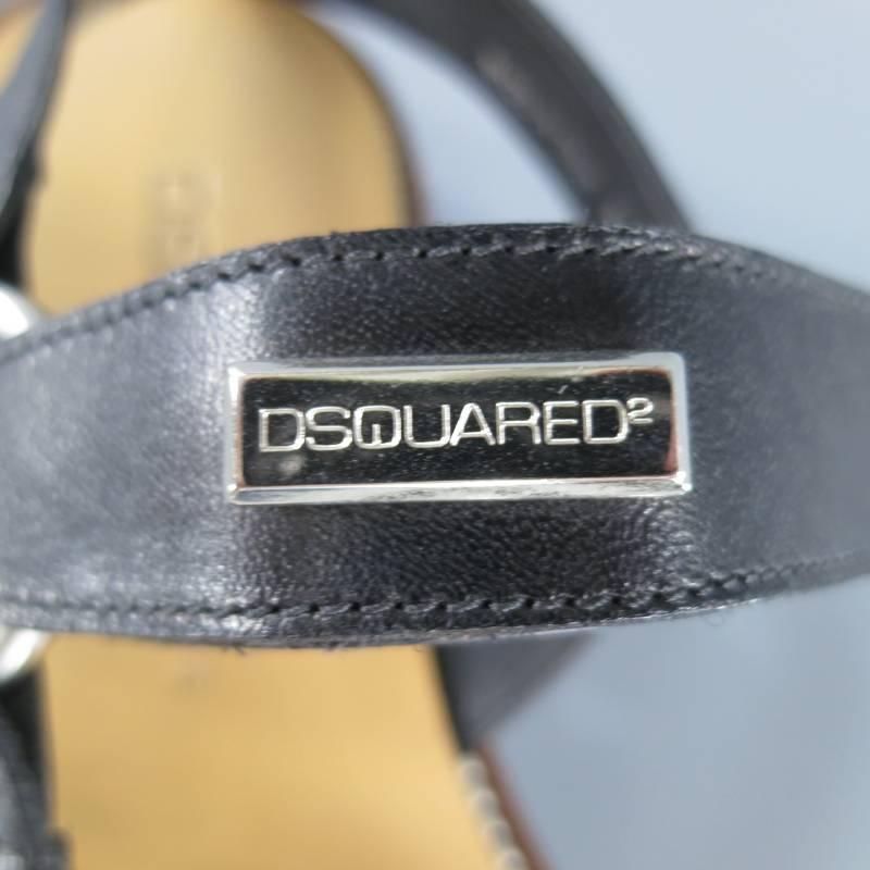 DSQUARED2 Size 10 Black Leather Fetish Harness Velcro Sandals 2