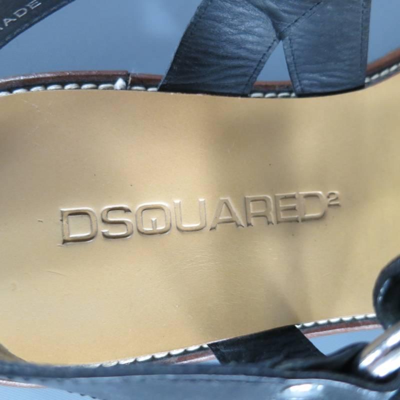 DSQUARED2 Size 10 Black Leather Fetish Harness Velcro Sandals 3