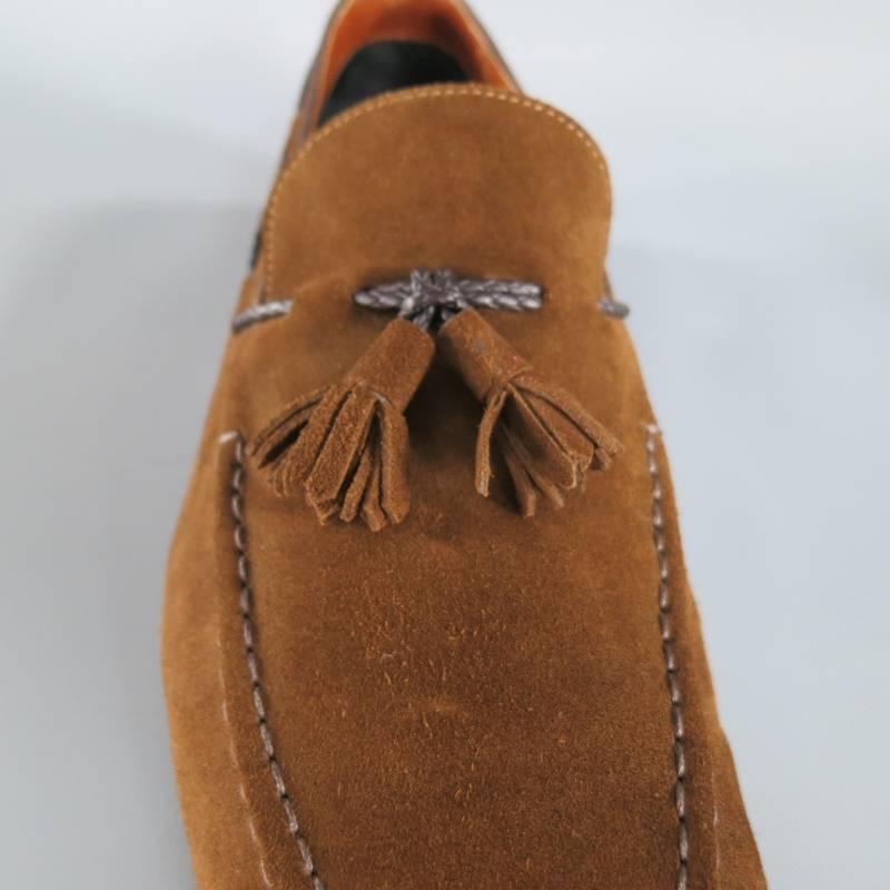 TOM FORD Size 10.5 Brown Suede TBraided Piping Tassel Loafers 2