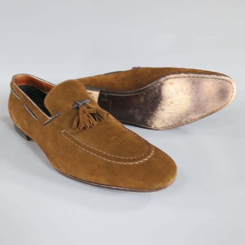 TOM FORD Size 10.5 Brown Suede TBraided Piping Tassel Loafers In Excellent Condition In San Francisco, CA