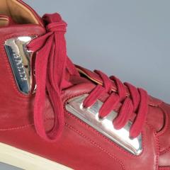 BALLY Size 12 Burgundy Leather Silver Plate High Top Sneakers