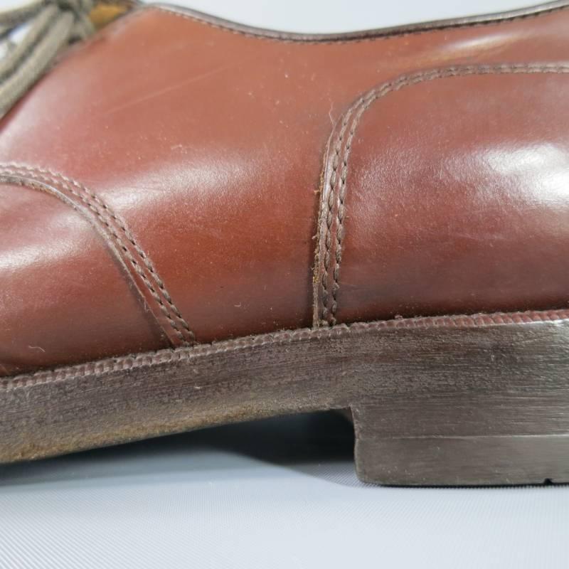 BRUNELLO CUCINELLI Size 8 Brown Leather Cap-toe Lace Up In Excellent Condition In San Francisco, CA
