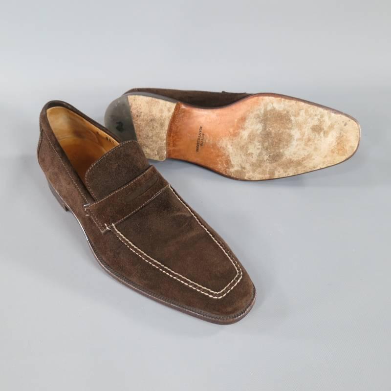 Sutor Mantelassi Brown Suede Penny Loafers, Size 8  In Good Condition In San Francisco, CA