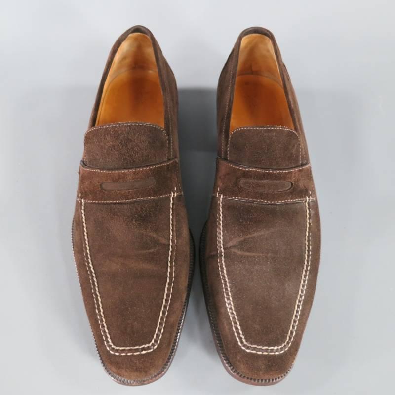 Men's Sutor Mantelassi Brown Suede Penny Loafers, Size 8 
