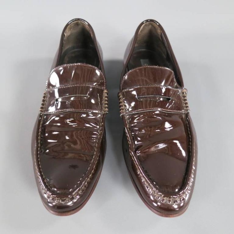 DSQUARED2 Size 8 Brown Patent Leather Penny Loafers at 1stdibs