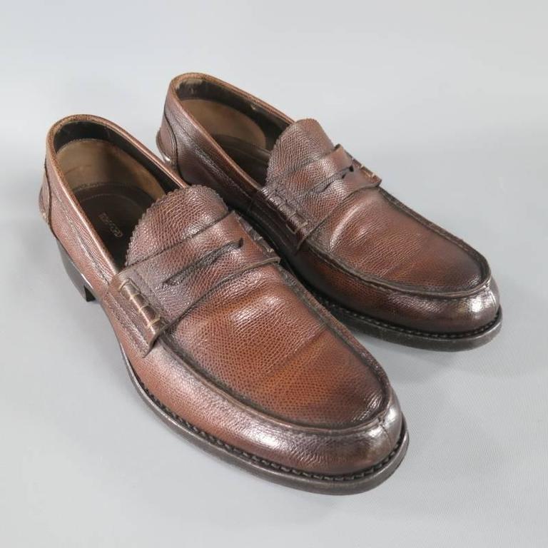 TOM FORD Size 10 Brown Leather Penny Loafers at 1stdibs