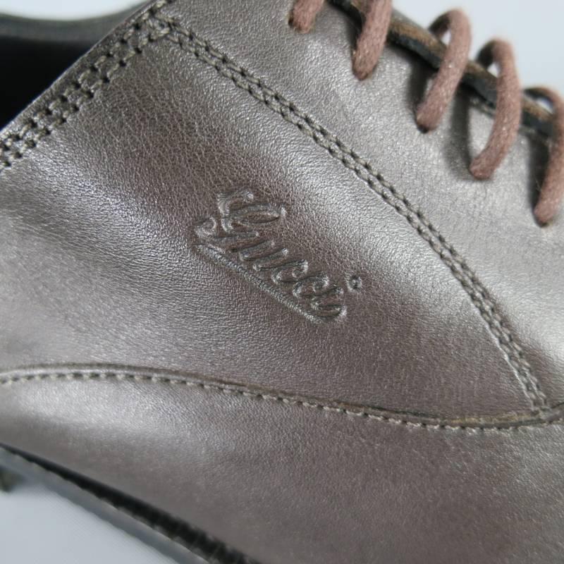 Men's GUCCI Size 8 Chocolate Brown Leather Cap Toe Embossed Lace Up