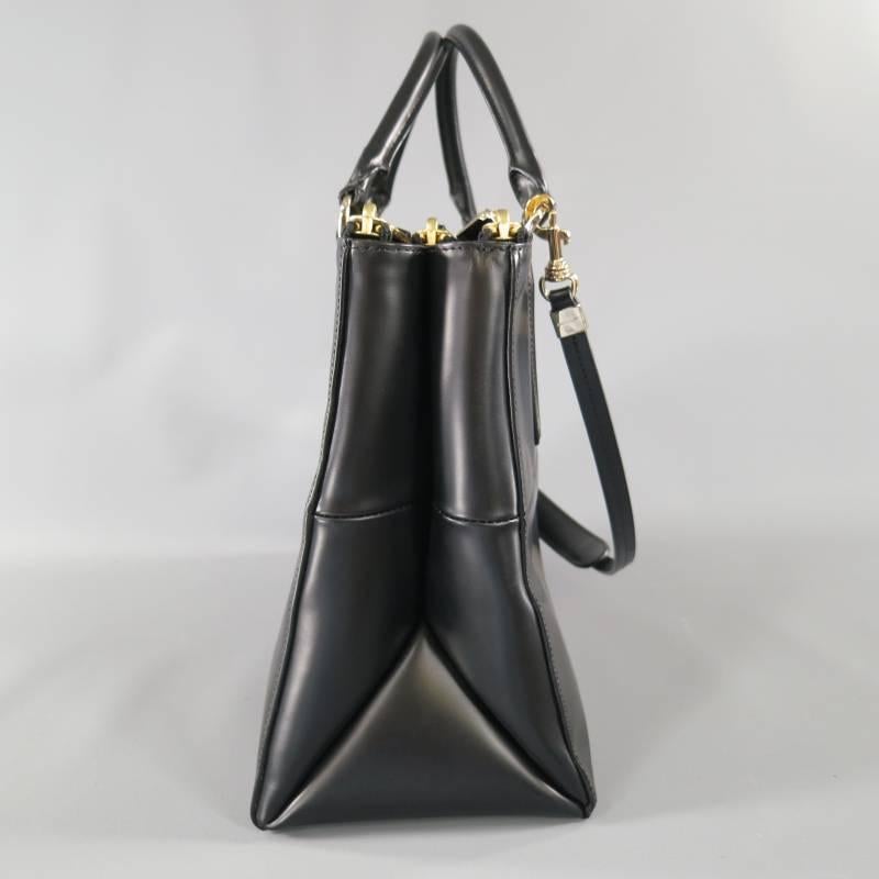 Gray COACH Black Leather Triple Gold Zip Top Handles Borough Bag