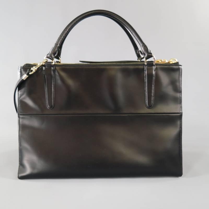 COACH Black Leather Triple Gold Zip Top Handles Borough Bag at 1stdibs
