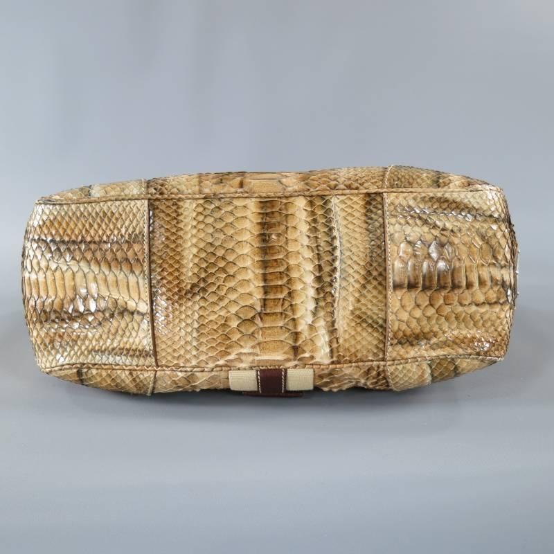 PRADA Tan Python Snake Skin Striped Belt Buckle Shoulder Bag In Excellent Condition In San Francisco, CA