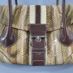 PRADA Tan Python Snake Skin Striped Belt Buckle Shoulder Bag