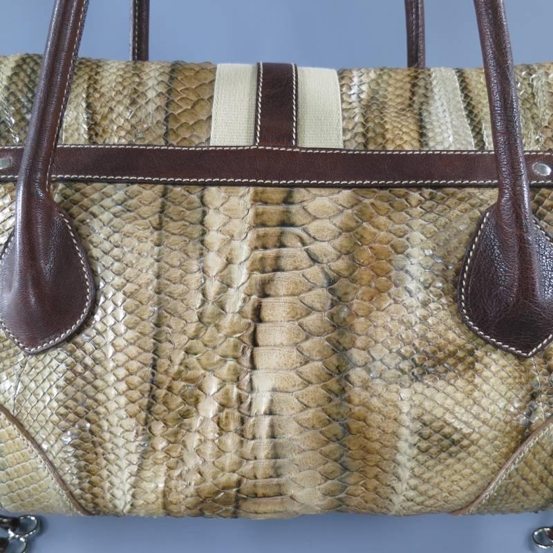 PRADA Tan Python Snake Skin Striped Belt Buckle Shoulder Bag 1