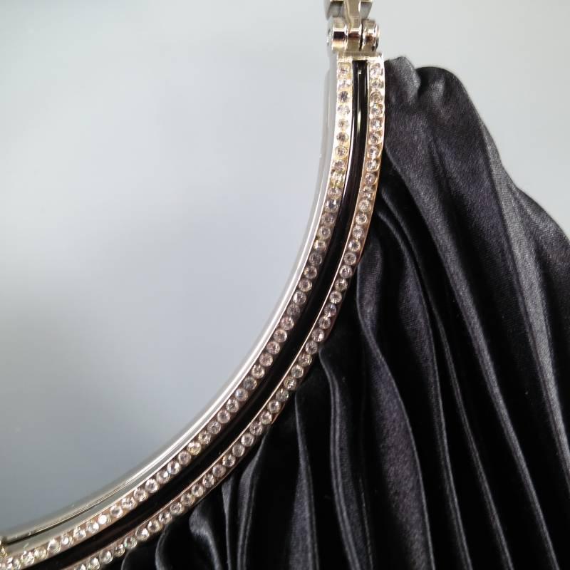 VALENTINO GARAVANI Black Pleated Silk Kiss Lock Crystal Handle Evening Handbag 3