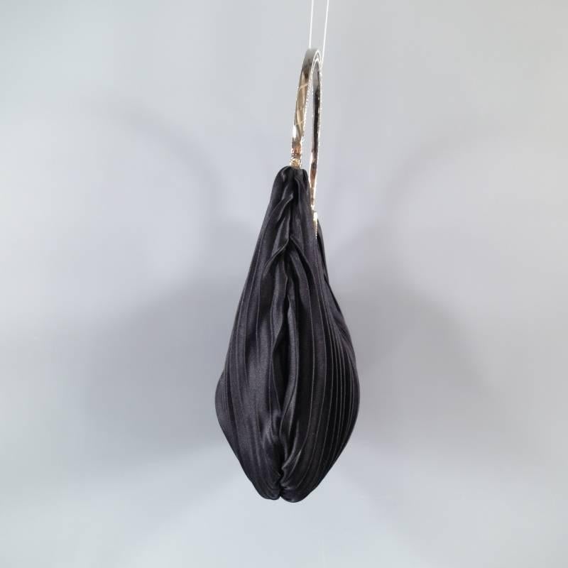 VALENTINO GARAVANI Black Pleated Silk Kiss Lock Crystal Handle Evening Handbag 4
