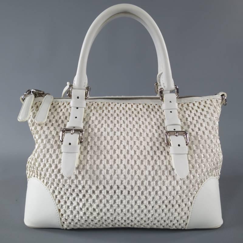 GIORGIO ARMANI White Crochet Leather Belt Handle Purse Handbag 1
