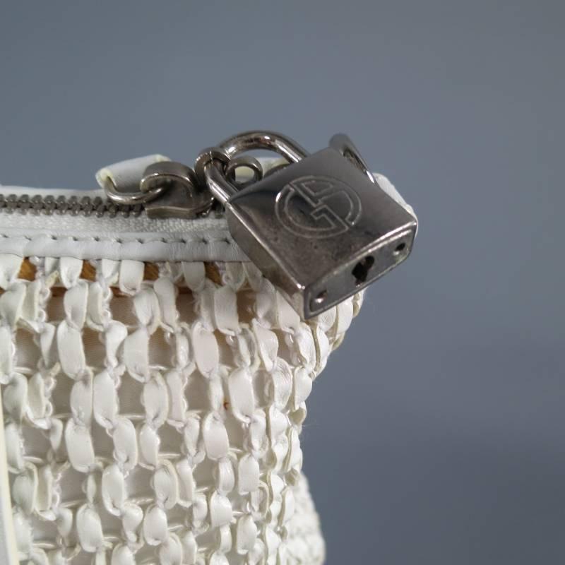 GIORGIO ARMANI White Crochet Leather Belt Handle Purse Handbag 4