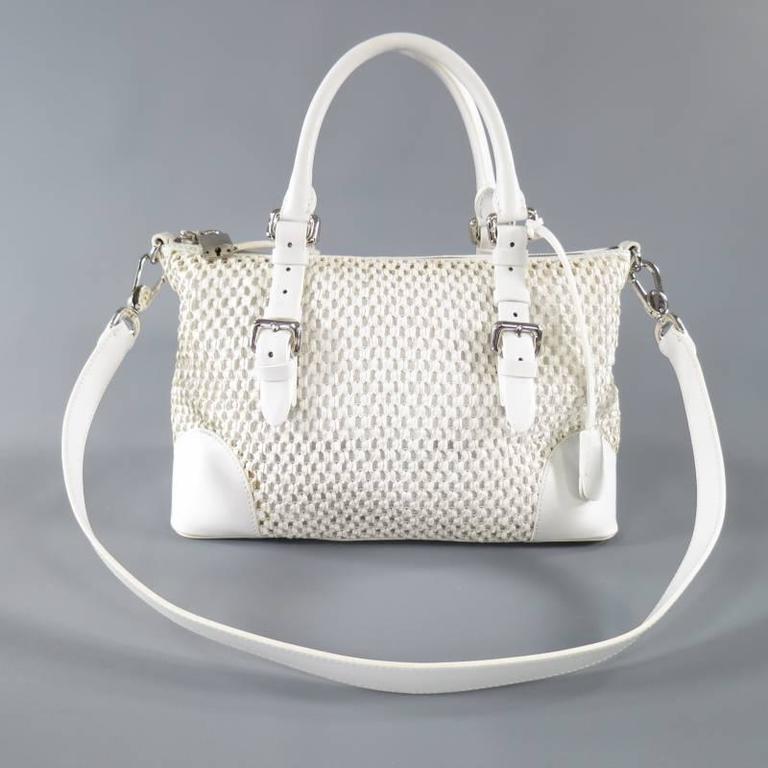 ARMANI White Crochet Leather Belt Handle Purse Handbag at 1stdibs