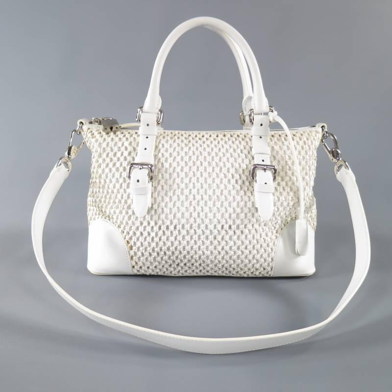 GIORGIO ARMANI White Crochet Leather Belt Handle Purse Handbag 2
