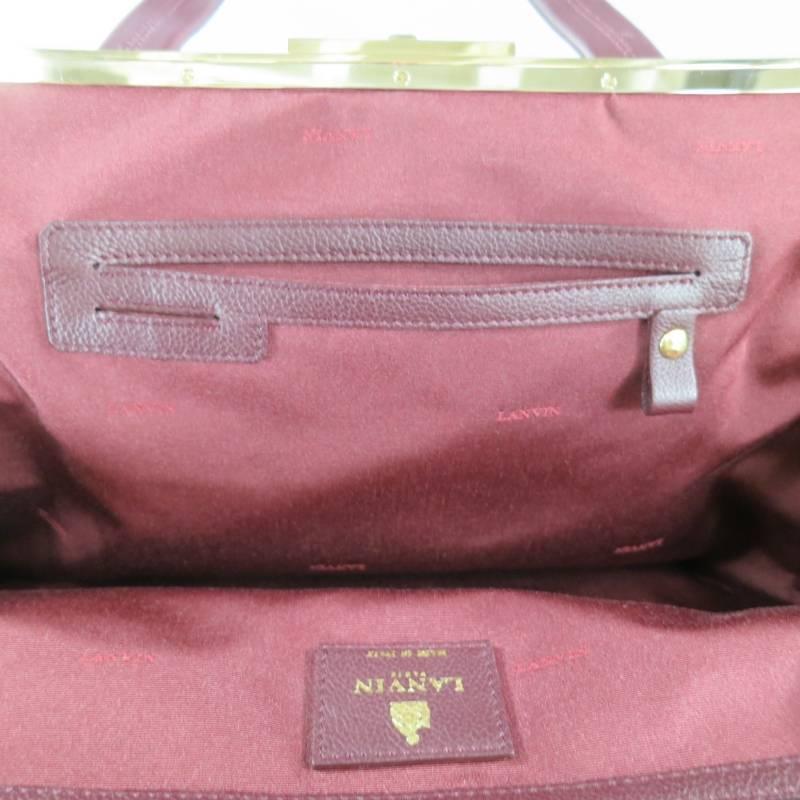 Brown LANVIN Oxblood Burgundy Leather Gold Frame Doctor Bag