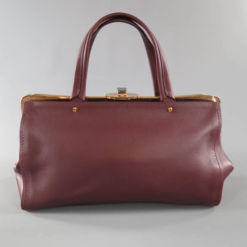 LANVIN Oxblood Burgundy Leather Gold Frame Doctor Bag In New Condition In San Francisco, CA