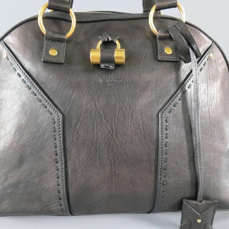 YVES SAINT LAURENT YSL MUSE Dark Brown Leather Tote Handbag at