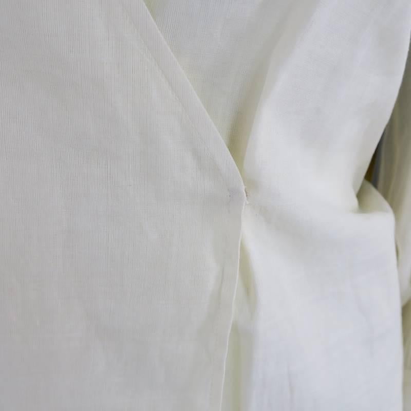 Women's OSCAR DE LA RENTA Size 6 Beige Cotton Pleated Sleeve Wrap Blouse