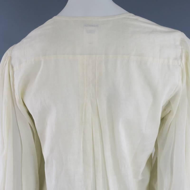 OSCAR DE LA RENTA Size 6 Beige Cotton Pleated Sleeve Wrap Blouse 2