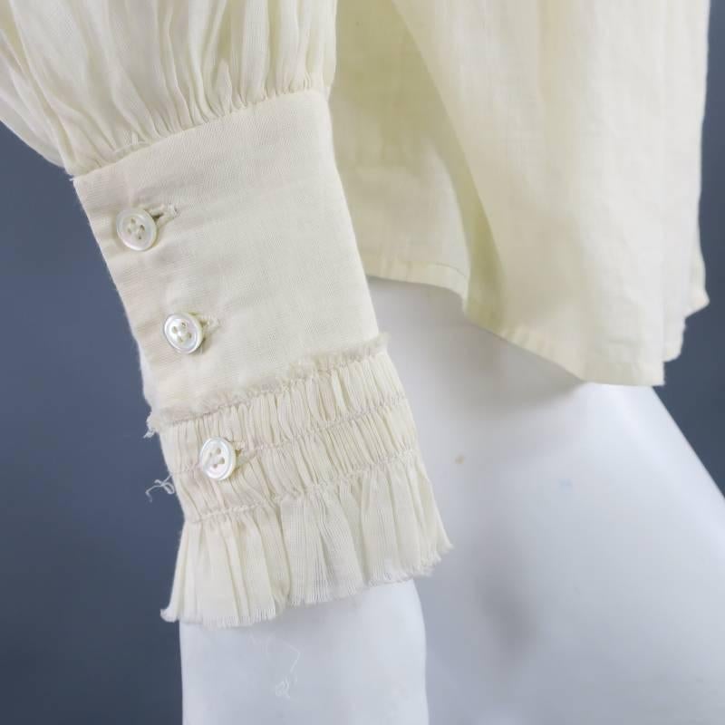 OSCAR DE LA RENTA Size 6 Beige Cotton Pleated Sleeve Wrap Blouse 4