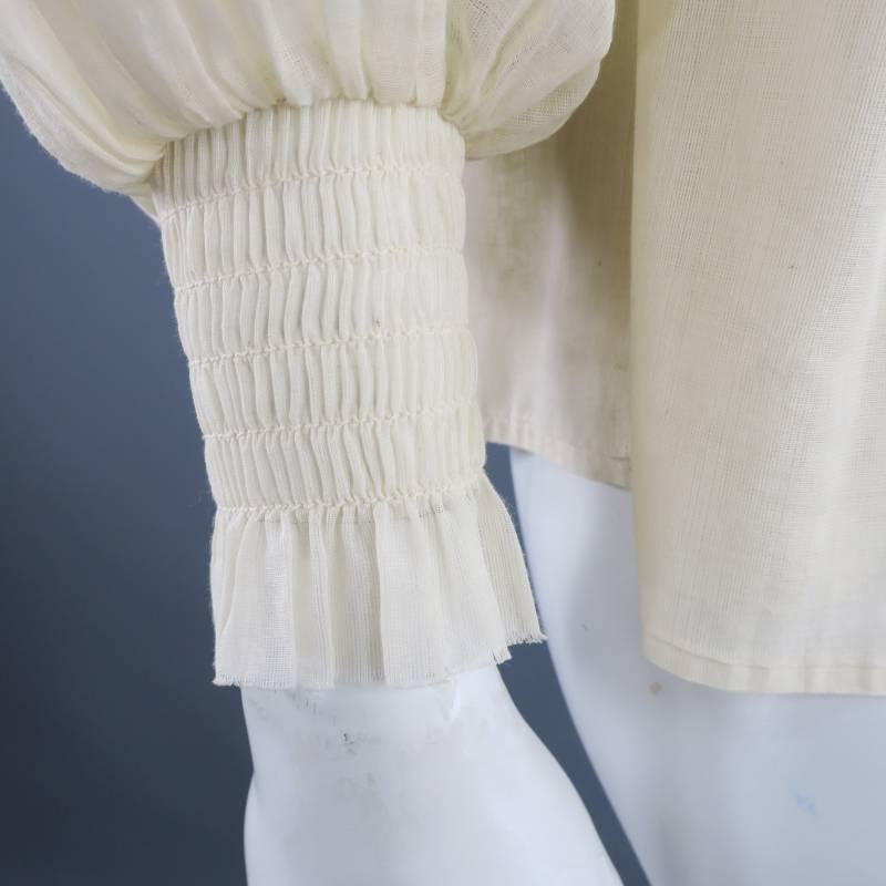 OSCAR DE LA RENTA 8 Beige Linen Sequin Shoulder Bishop Sleeve Wrap Blouse 3