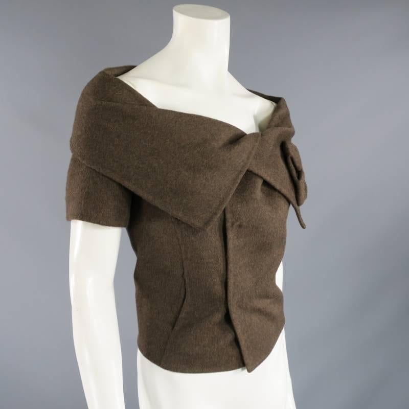 OSCAR DE LA RENTA Size 8 Brown Wool / Angora Off Shoulder Collar Dress Top 2008 3
