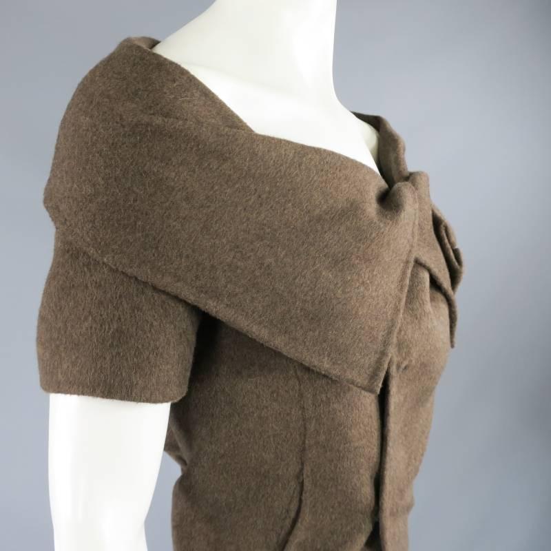 OSCAR DE LA RENTA Size 8 Brown Wool / Angora Off Shoulder Collar Dress Top 2008 1