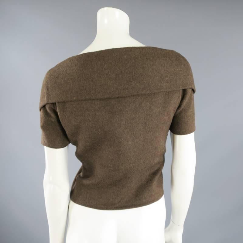 OSCAR DE LA RENTA Size 8 Brown Wool / Angora Off Shoulder Collar Dress Top 2008 4