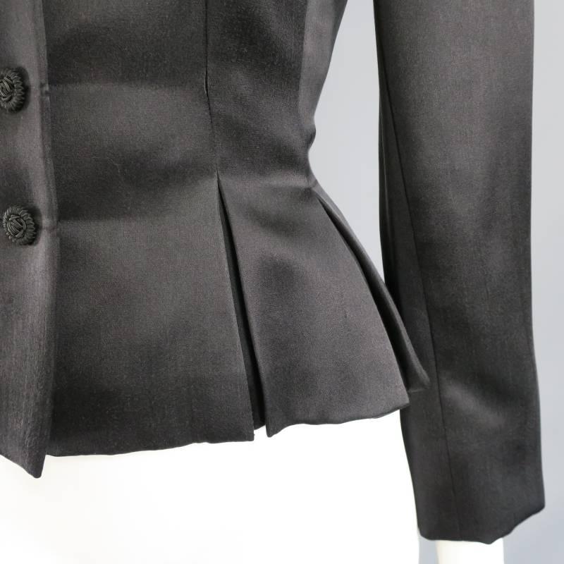 OSCAR DE LA RENTA Size 4 Black Silk Collar Pleated Peplum Waist Cropped Jacket 1