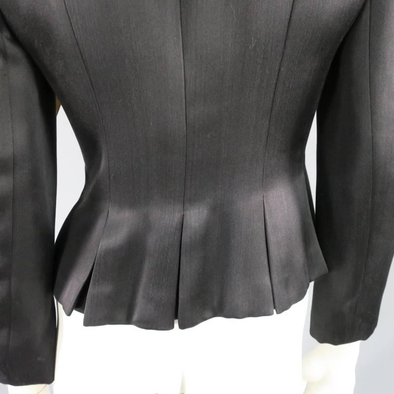 OSCAR DE LA RENTA Size 4 Black Silk Collar Pleated Peplum Waist Cropped Jacket 4