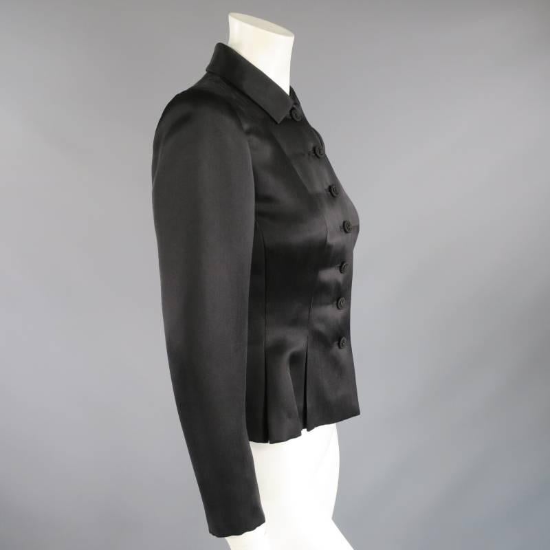 OSCAR DE LA RENTA Size 4 Black Silk Collar Pleated Peplum Waist Cropped Jacket 2