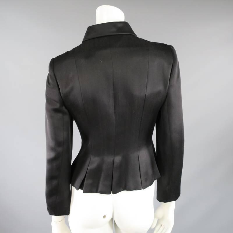 OSCAR DE LA RENTA Size 4 Black Silk Collar Pleated Peplum Waist Cropped Jacket 3