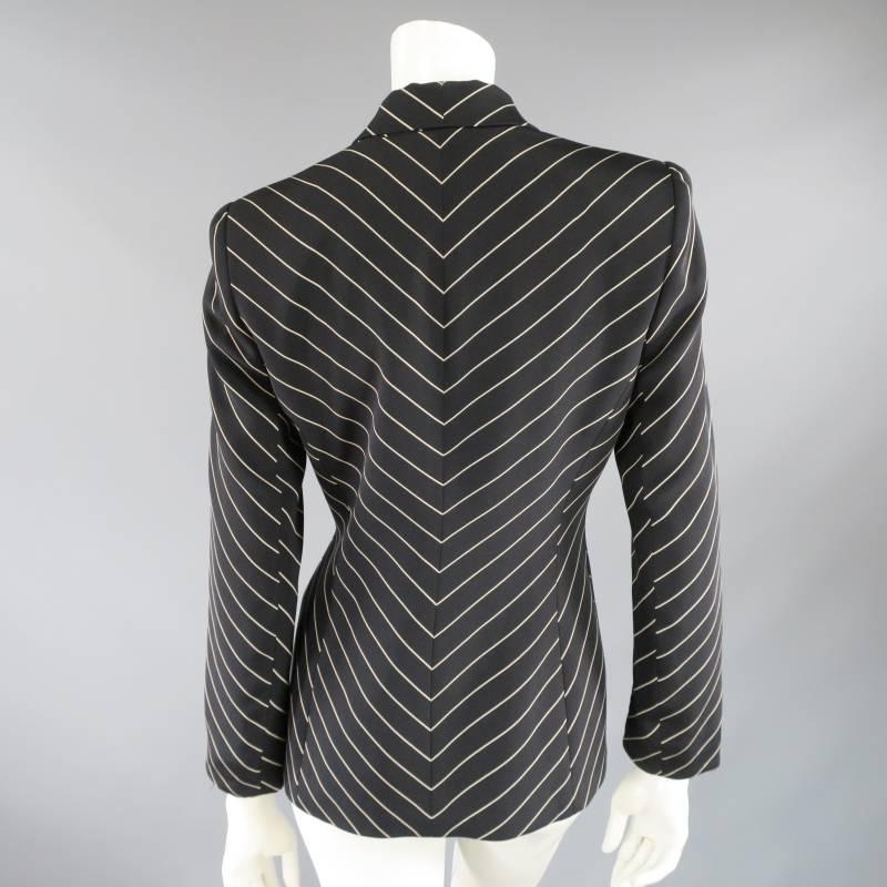 Women's OSCAR by OSCAR DE LA RENTA Size 2 Black Silk Pinstripe Blazer Jacket