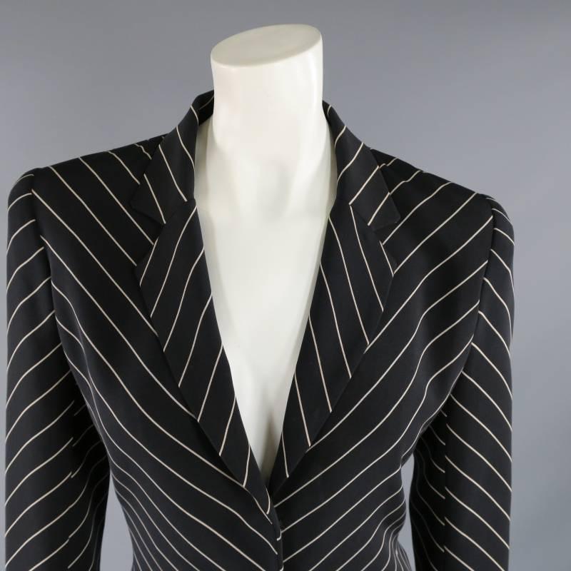 OSCAR by OSCAR DE LA RENTA Size 2 Black Silk Pinstripe Blazer Jacket 2