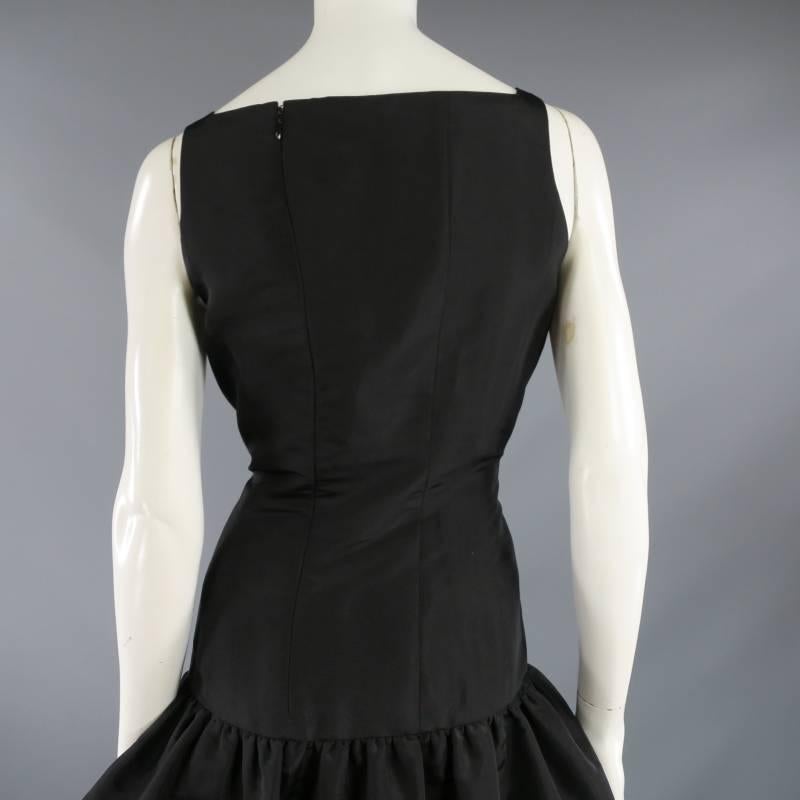 OSCAR DE LA RENTA 8 Black Silk Drop Waist Layered Ruffle Vintage Cocktail Dress 3