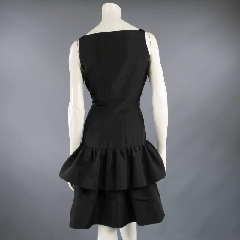 OSCAR DE LA RENTA 8 Black Silk Drop Waist Layered Ruffle Vintage Cocktail Dress 2