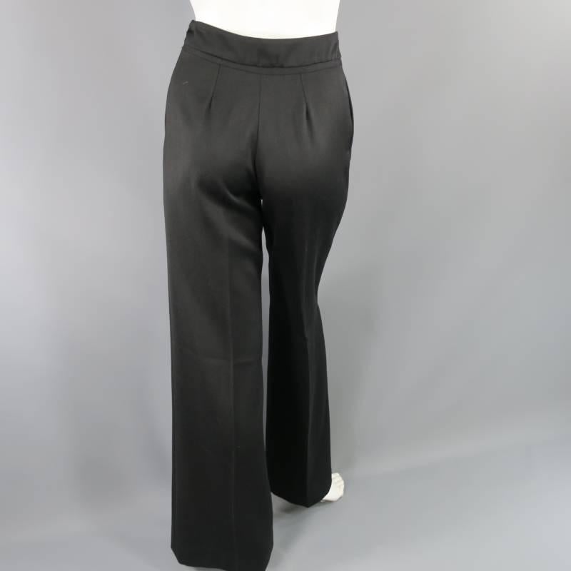OSCAR DE LA RENTA Size 2 Black Wool High Rise Wide Leg Ribbon Waist Dress Pants 6