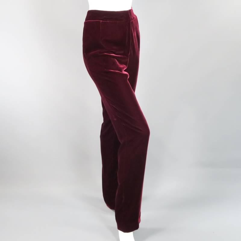 Women's OSCAR DE LA RENTA Size 6 Burgundy Velvet High Rise Dress Pants